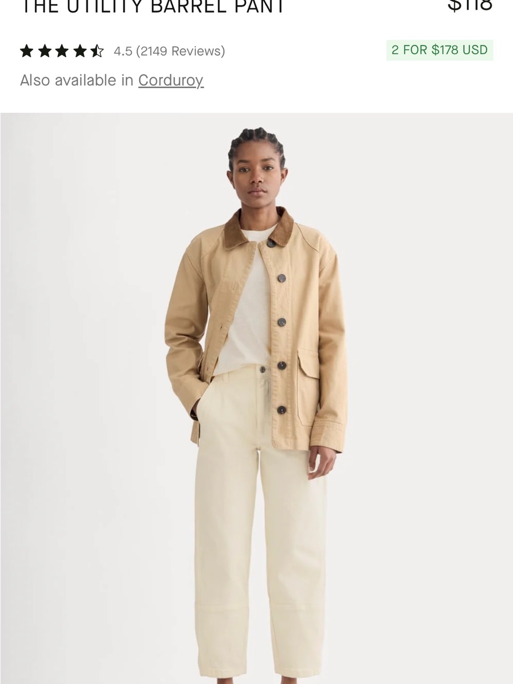 Everlane Utility Barrel Pant in Bone